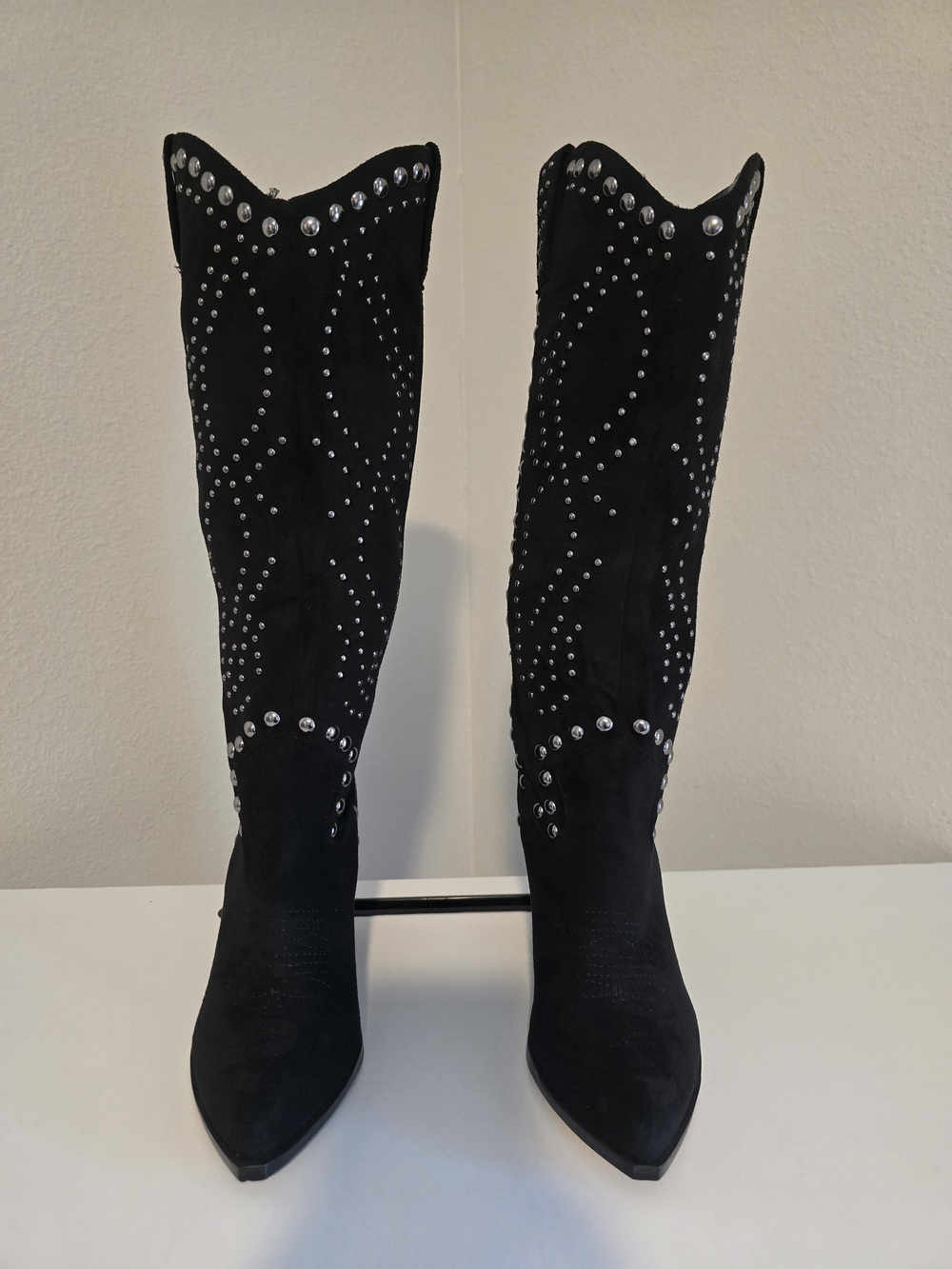 Windsor Black Knee-High Studded Suede Boots